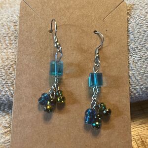 Blue beaded dangle earrings